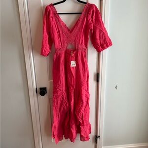 Anthropologie Vibrant Pink Backless Dress